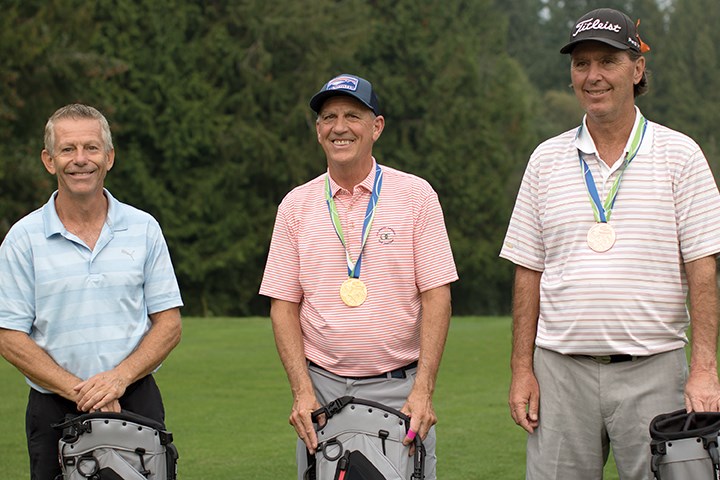 From left: Mike Mannion of Gibsons (2nd), Norm Bradley of Kelowna (1st), Len Carlow of Victoria (3rd).