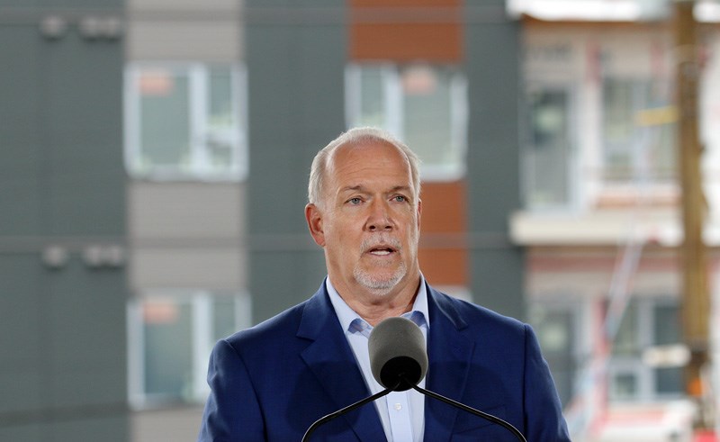 BC NDP leader John Horgan talks about affordable housing during a campaign stop at the Como Lake Uni
