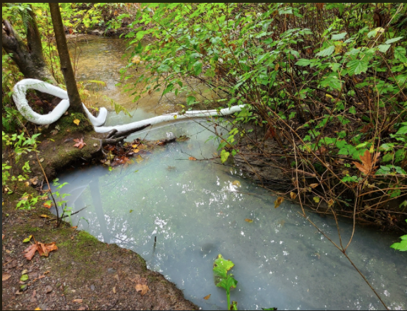 The city of Coquitlam placed a boom to absorb the paint