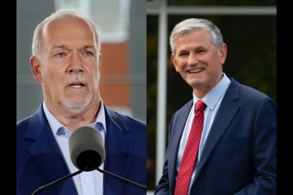 BC NDP leader John Horgan (left) and BC Liberal leader Andrew Wilkinson (right) on recent visits to the Tri-Cities