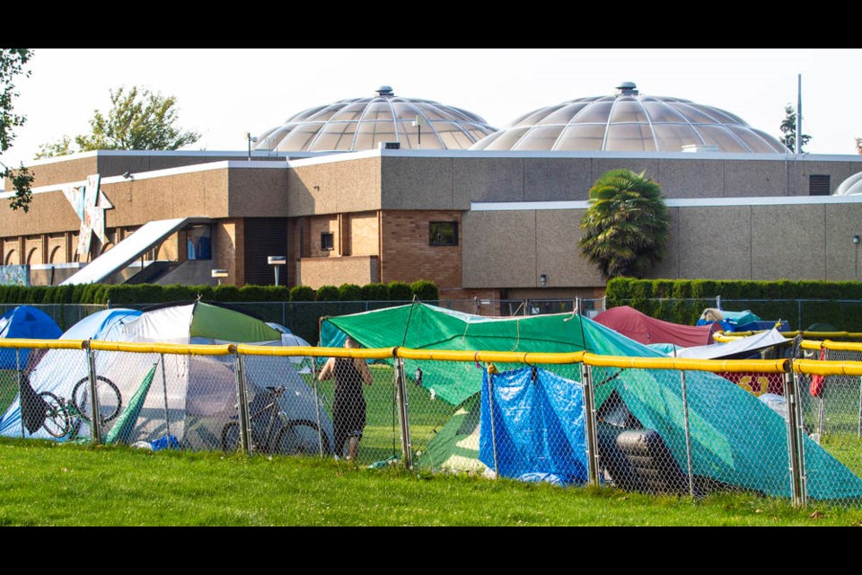 Central Park homeless camp in front of the Crystal Pool. DARREN STONE, TIMES COLONIST