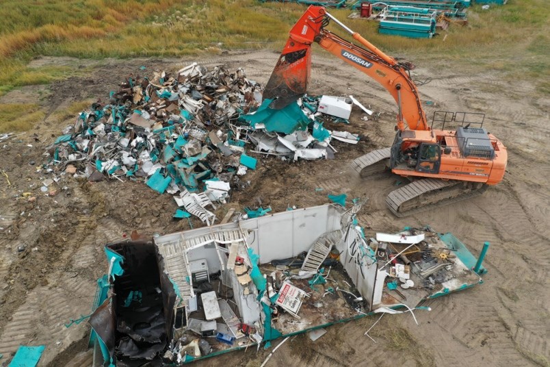Drilling rigs smashed to scrap in Carnduff, SK. | Brian Zinchuk,