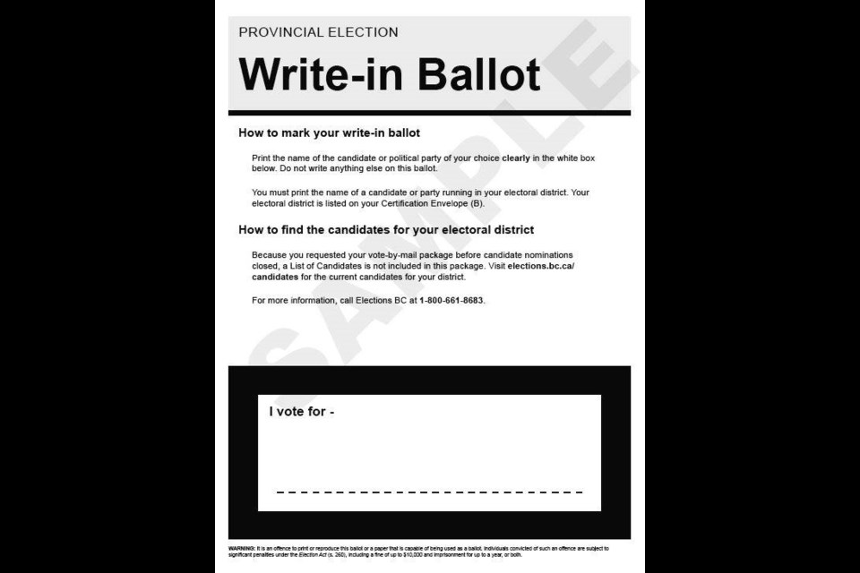 A sample of a write-in ballot. ELECTIONS B.C.