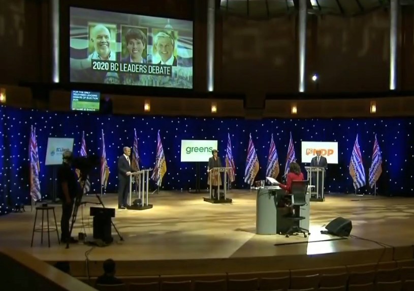 A screenshot from Tuesday's televisedleaders debate. Oct. 13, 2020