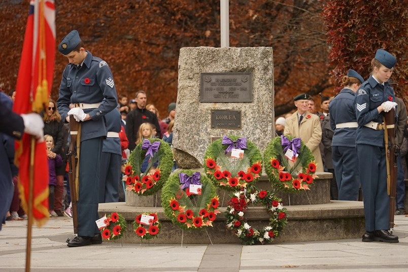 The Squamish Remembrance Day ceremony 2019 held at the cenotaph at Stan Clarke Park, downtown.