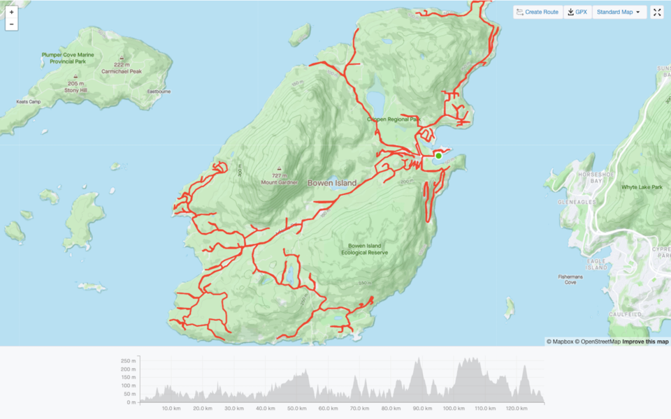 Map of Bowen with graph at the bottom showing the inclines of the island