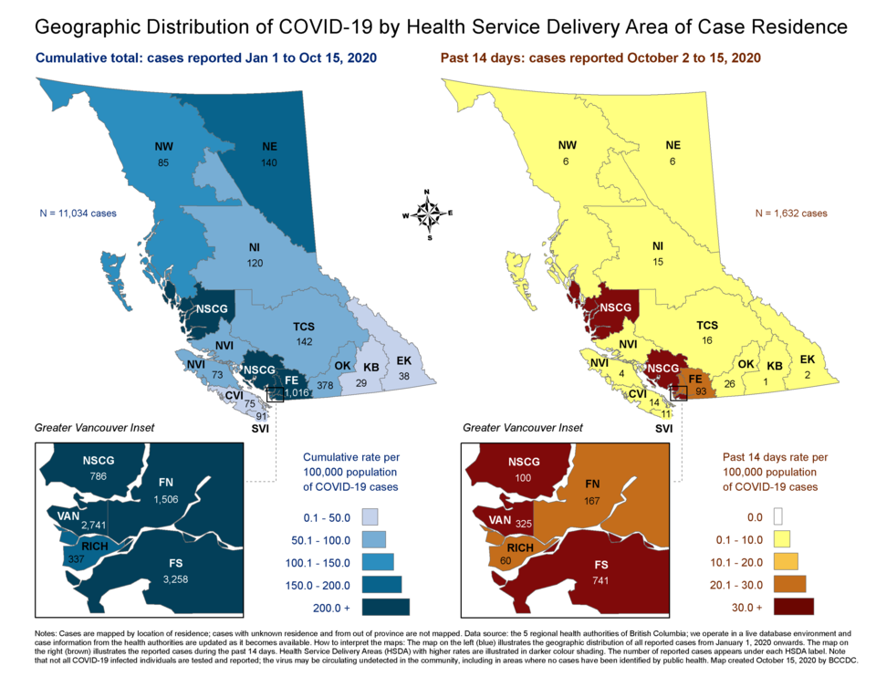 Cases reported from Oct. 2 and 15 across the province.