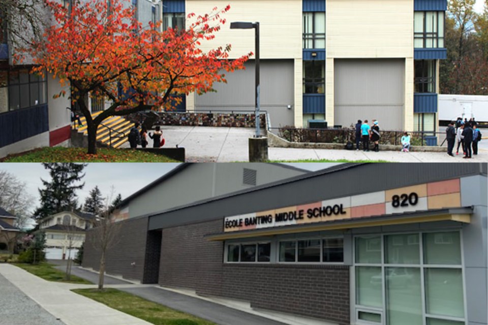 Port Moody secondary (top) and Banting middle school (bottom) are the two latest SD43 schools to rep