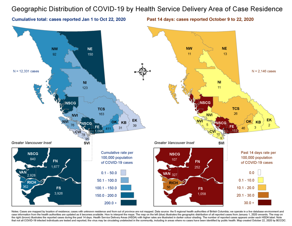 Cases reported from Oct. 9 and 22 across the province.