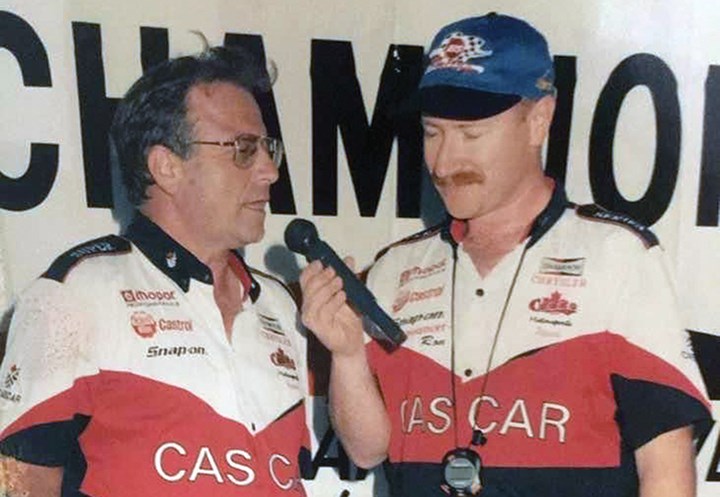 Broadcaster Ron St. Clair of Prince George, shown at right interviewing CASCAR president Tony Novotny, has been inducted into the Canadian Motorsports Hall of Fame. - HANDOUT PHOTO