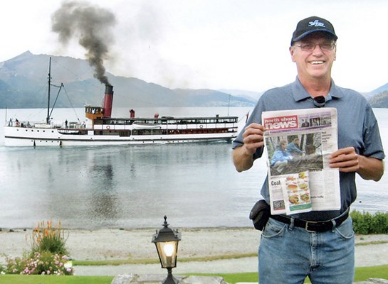 Gary Houden visits Lake Wakatipu in Queenstown, New Zealand. The TSS Earnslaw, a vintage steamship, is visible in the background.