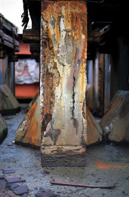 Photographs and sculptural pieces help to thread together Reclamation's exploration of the shipyards.