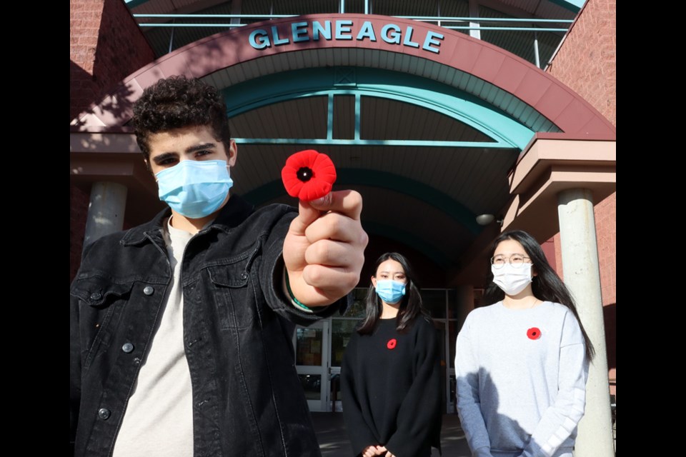 Hussam Hamed, Pearl Chan and Skyler Yang helped organize virtual Remembrance Day ceremonies at Gleneagle secondary school in Coquitlam.