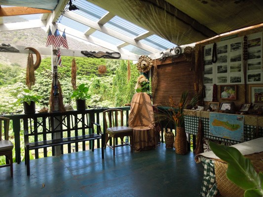 The outdoor classroom where respected elder and storyteller Anakala Pilipo Solatorio shares his knowledge of Hawaiian culture at Halawa Valley.