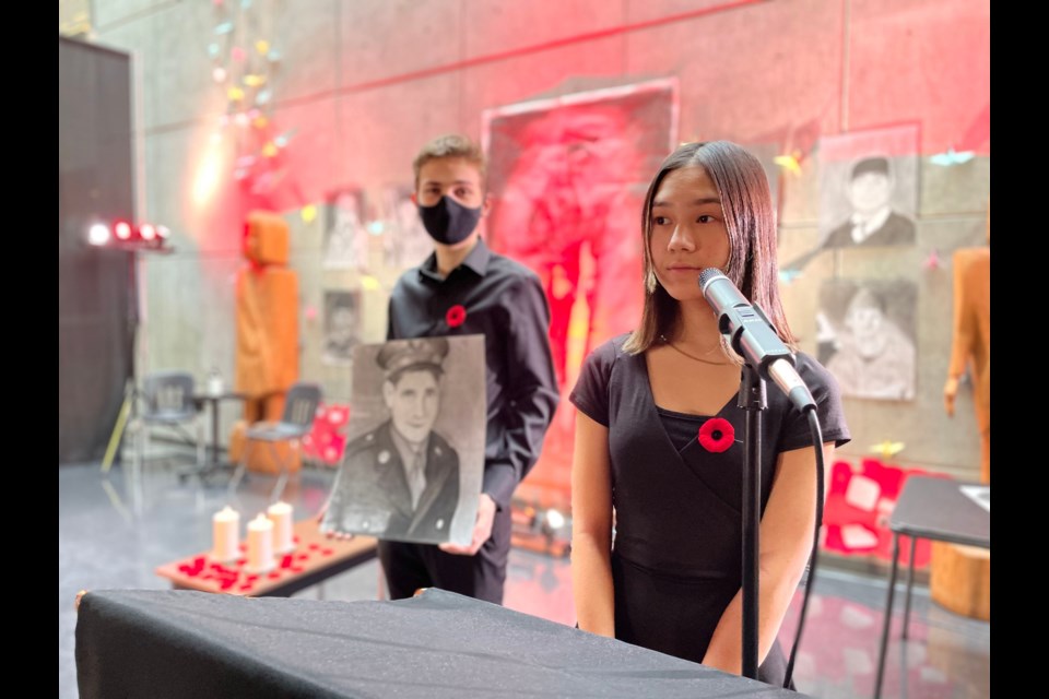 Windsor Secondary School students Avery and Tyler deliver a presentation called Soldiers’ Portraits. photo Maria Spitale-Leisk