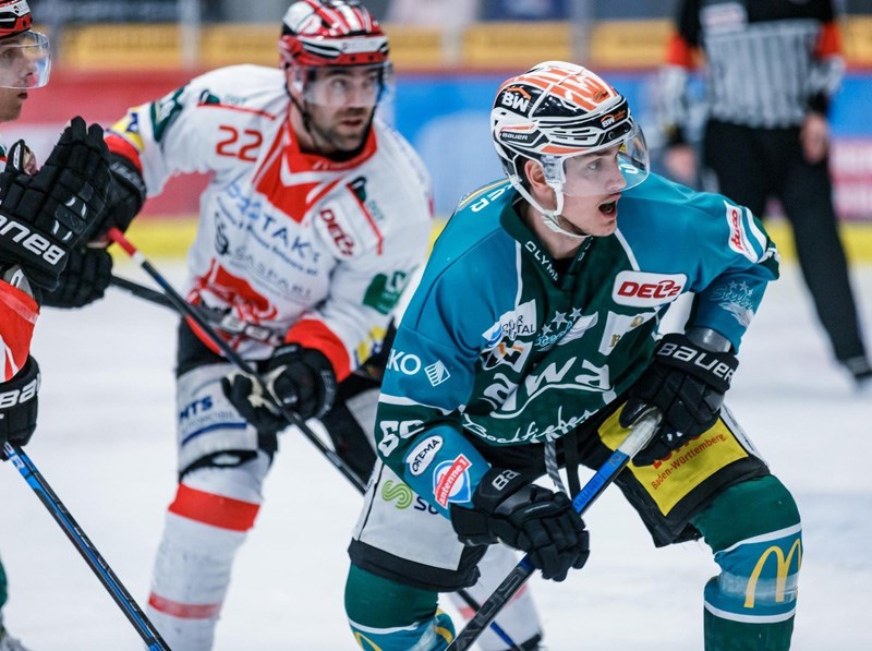 Coquitlam's Mark Ledlin in his day job, playing forward for the Beitigheim Steelers in Germany's second division.