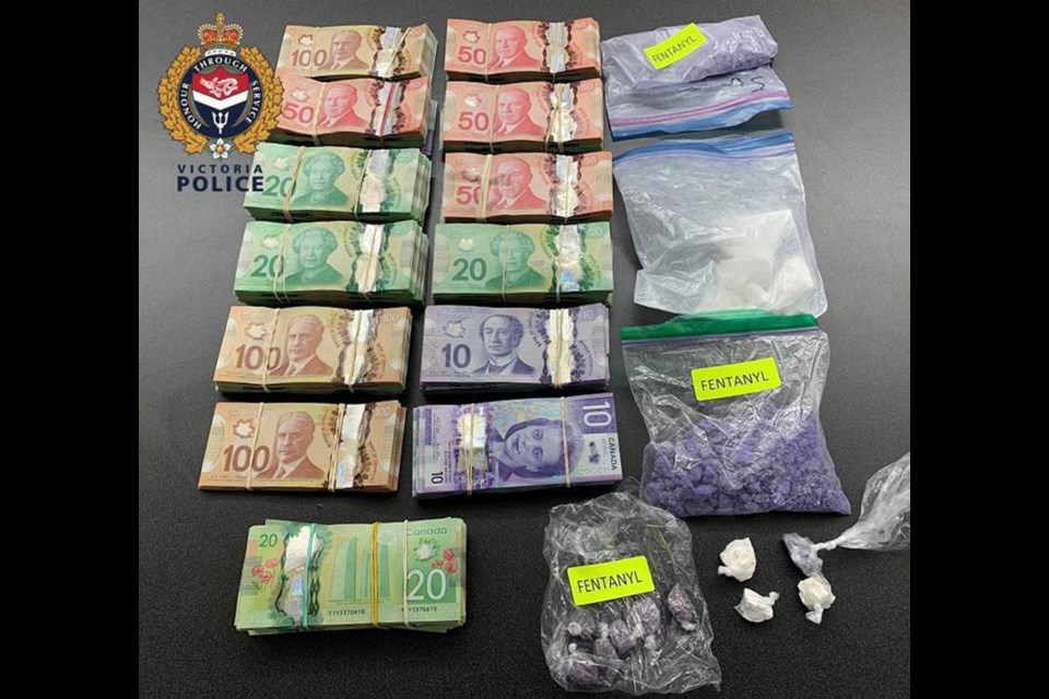 Strike Force officers executed search warrants on two suites at a hotel in the 700-block of Douglas Street. Officers found evidence of a drug-trafficking operation, including quantities of fentanyl, cocaine and cash. VICTORIA POLICE DEPARTMENT