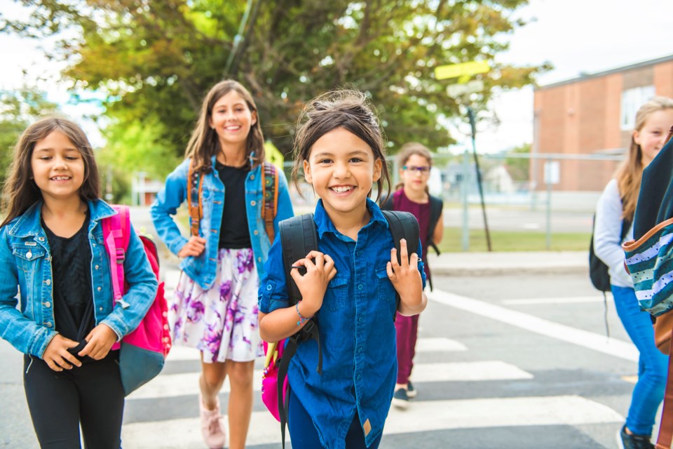 students, schoolyard, stock photo