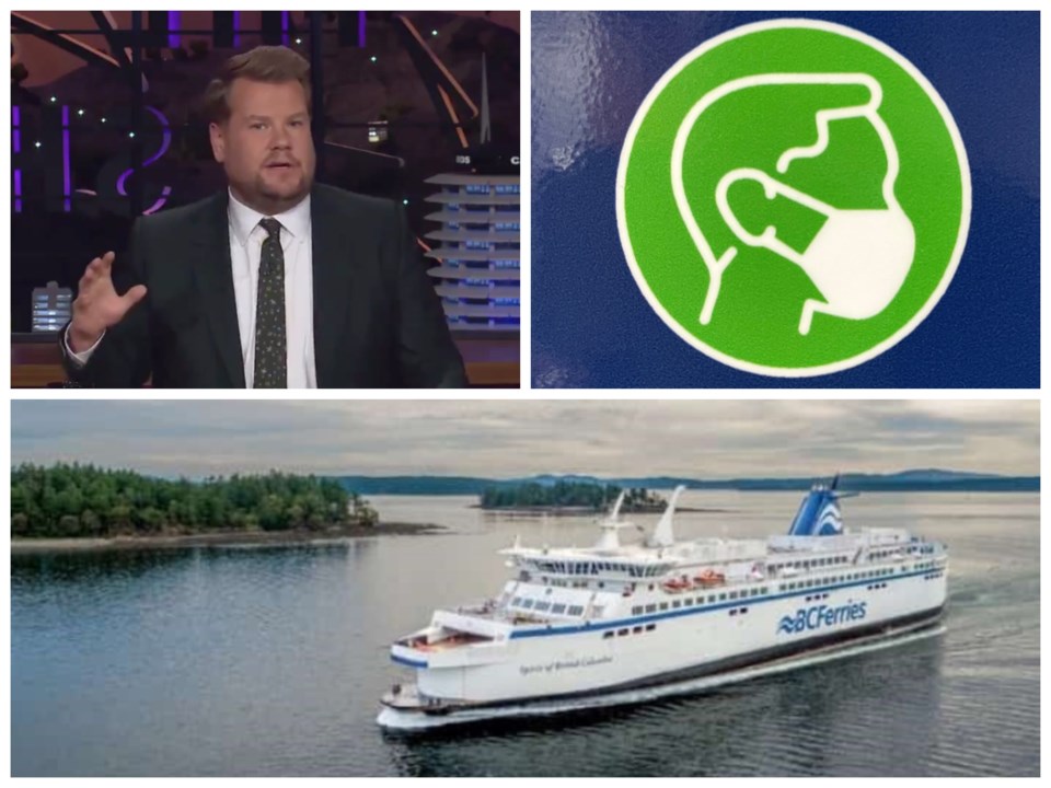 The Late Late Show host James Corden ran a segment on the BC Ferries mask signage that has sparked a