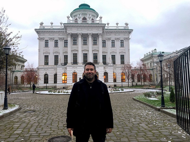 MAKING HISTORY: Arthur Arnold stands in front of the Lenin Library in the Pashkov House, located in Moscow, Russia. His latest CD with the Moscow Symphony Orchestra has made history as the first-ever recording of two compositions by Russian composer Alexander Mosolov. Contributed photo