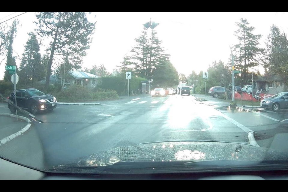 A dash camera image of the scene shortly after a SUV struck Leila Bui on Dec. 20, 2017.