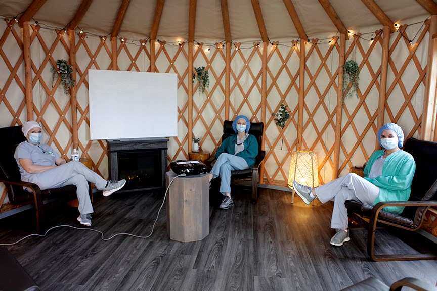 The Staff Wellness Zen Den, a locally sourced 330-sq.-foot yurt funded by a grant from the Canadian Medical Association, is a safe space for Sechelt Hospital staff to take breaks.