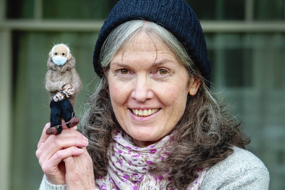 Laurie Bayly has created a six-inch high figure of Bernie Sanders, mittens and all.   [Darren Stone, Times Colonist, Jan. 29, 2021]