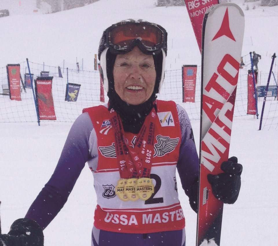 Grace Oaks in a still from the award-winning 2019 documentary, Ski Legends.