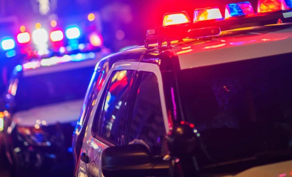 Police lights at night.