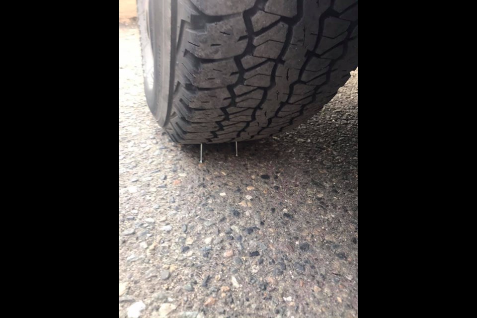 Nails and screws have been deliberately placed under tires of vehicles of health-care workers in downtown Kamloops. Staff at Ponderosa Lodge park behind adjacent Ponderosa Place.