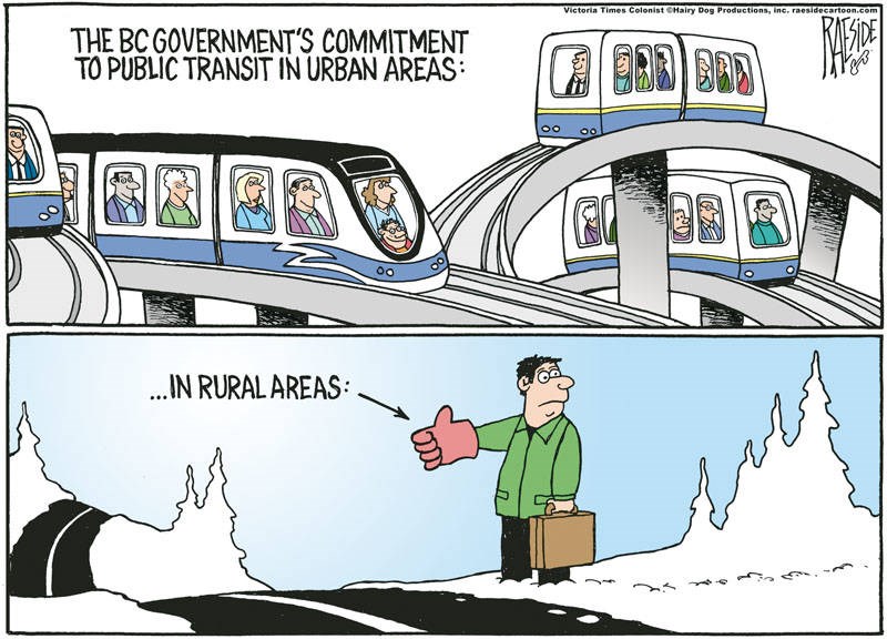 Adrian Raeside cartoon, Feb. 4, 2021 - urban vs rural transit