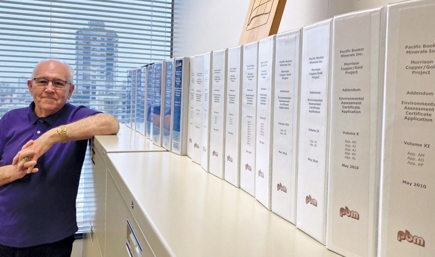 Pacific Booker CEO John Plourde with files from 10-year environmental assessment. | Nelson Bennett