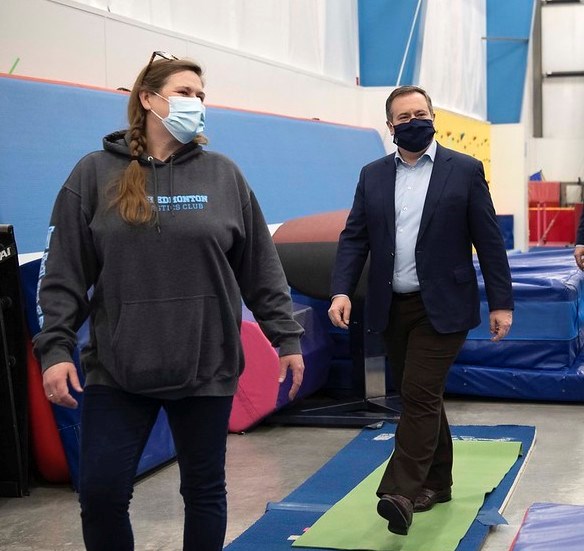 Lynda Armstrong tours Premier Jason Kenny through North Edmonton Gymnastics Club.