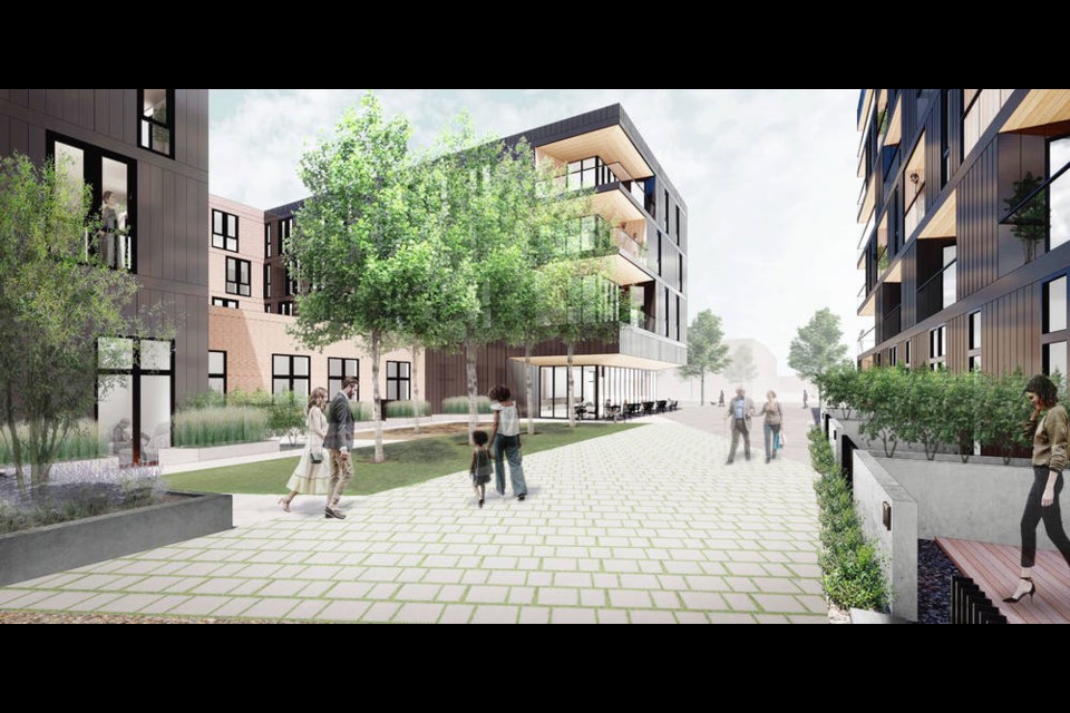 Artist's rendering of the proposed development at the Scott building at Douglas and Hillside. MICHAEL GREEN ARCHITECTURE