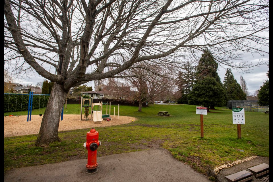The Fireman's Park sign in Oak Bay has been removed and a new one — reading Firefighter's Park — will be installed. DARREN STONE, TIMES COLONIST