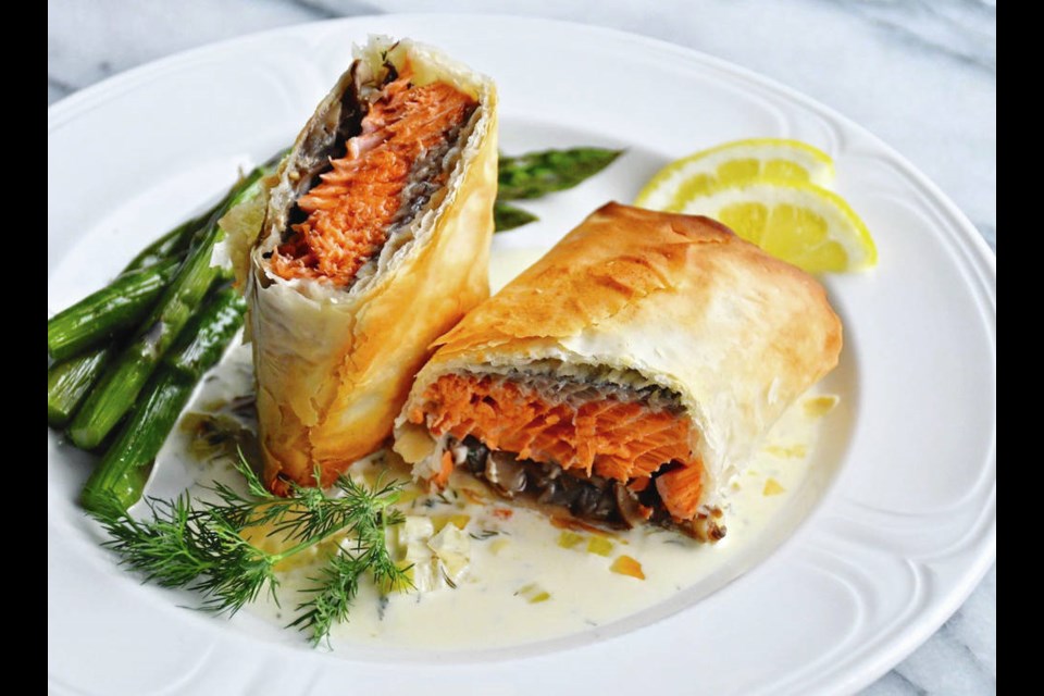 Phyllo-wrapped salmon and mushroom flllets. ERIC AKIS