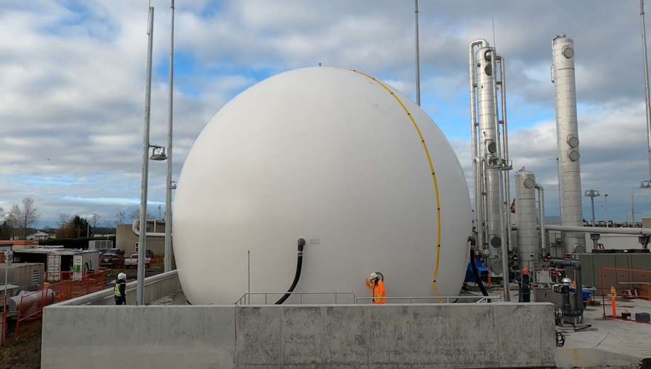 Biogas stored in inflatable dome at the Lulu Island Renewable Gas Facility. | Metro Vancouver