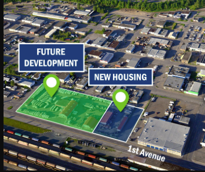 An aerial view of the site for a new supported housing project.