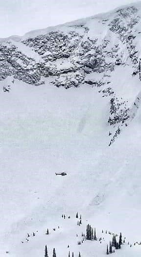 A helicopter at the scene of Monday's fatal avalanche on Eureka Mountain, east of Horsefly.