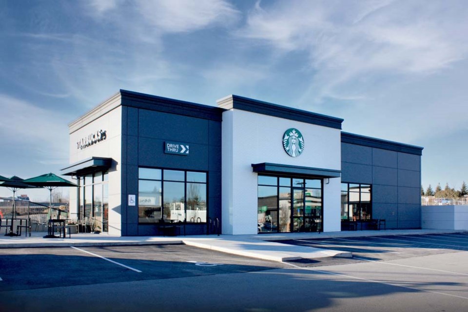 The first of-its-kind sustainably built Starbucks restaurant in Canada, assembled by Nexii in Abbotsford, B.C.