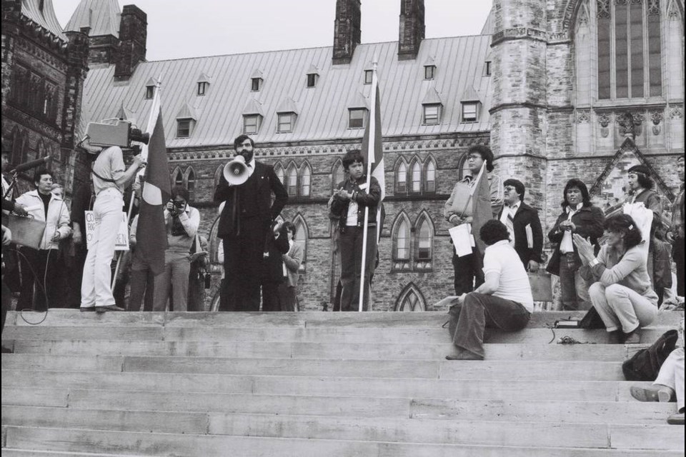 Philip Paul and Bob Manuel in Ottawa during the Constitution Express demonstrations, 1980. COURTESY UNION OF B.C. INDIAN CHIEFS, F1030024