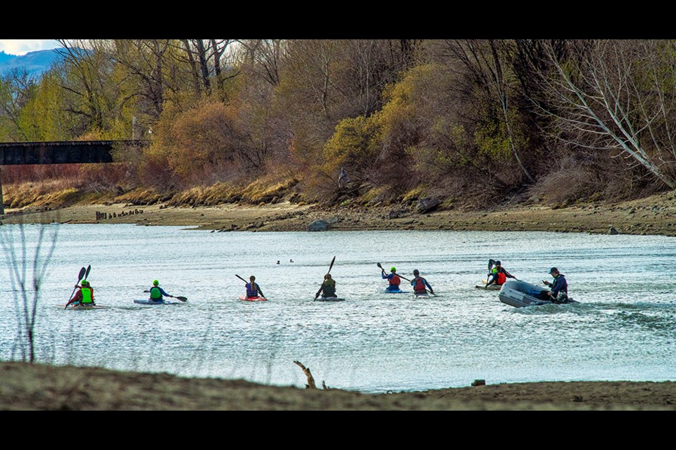 Kamloops Canoe and Kayak members paddle on the South Thompson River on Thursday. For more information on the club and its programs, go online to kamloopscanoeandkayakclub.ca or find it on Facebook.