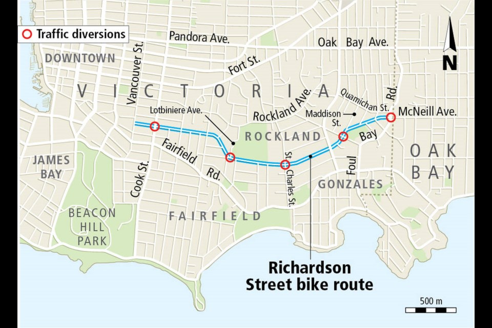 Map of proposed bikeway on Richardson Street in Victoria.