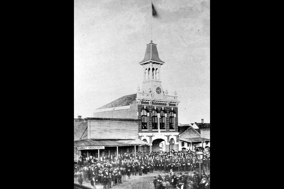 The Duluge Fire Co. Hall on Yates Streets, a monumental presence with it orgininal clock and bell tower. Archival Photo