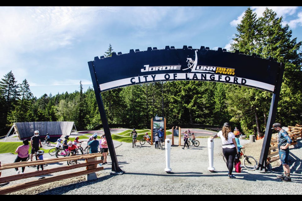 The entrance to Jordie Lunn Bike Park in Langford, which opened Friday. Its located off Irwin Road and can be accessed via the Galloping Goose trail.  [Darren Stone, Times Colonist, May 28, 2021]