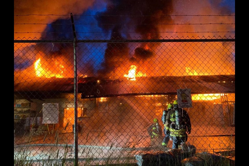 Firefighters responded to a fire at a Windsor Plywood location on Salt Spring Island early Tuesday, June 1, 2021. KASSY MARR