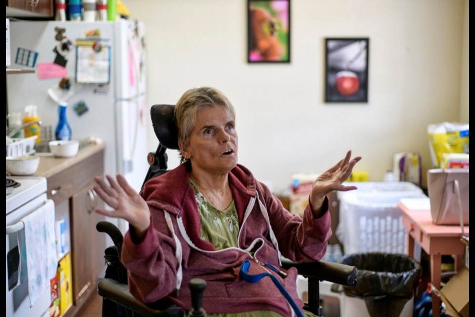 Carrie McAstocker is paralyzed from the chest down, the result of an accident in 2007, when she fell down stairs and fractured her neck. She is an incomplete quadriplegic, meaning she has some limited function in her arms, but can’t close her fingers. She moved to Kamloops in recent years to be closer to her sister, but her sibling cannot care for her.