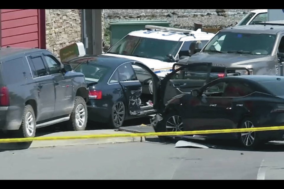 A Tim Hortons parking lot in Campbell River was the scene of a confrontation between police and a suspect.    CHEK News.   July 8, 2021