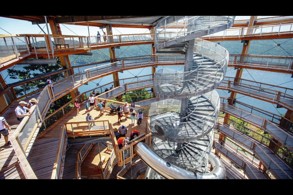 Interior of the spiral ramp and slide in the tower at the Malahat Skywalk . DARREN STONE, TIMES COLONIST