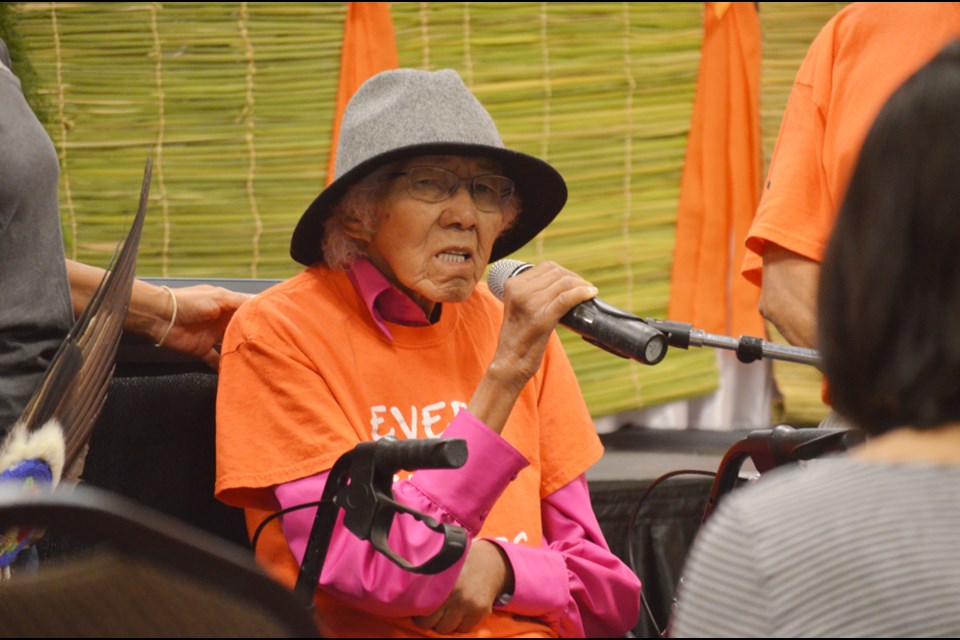 Mona Jules talks about her experiences at the Kamloops Indian Residential School during a July 15, 2021 press conference.
